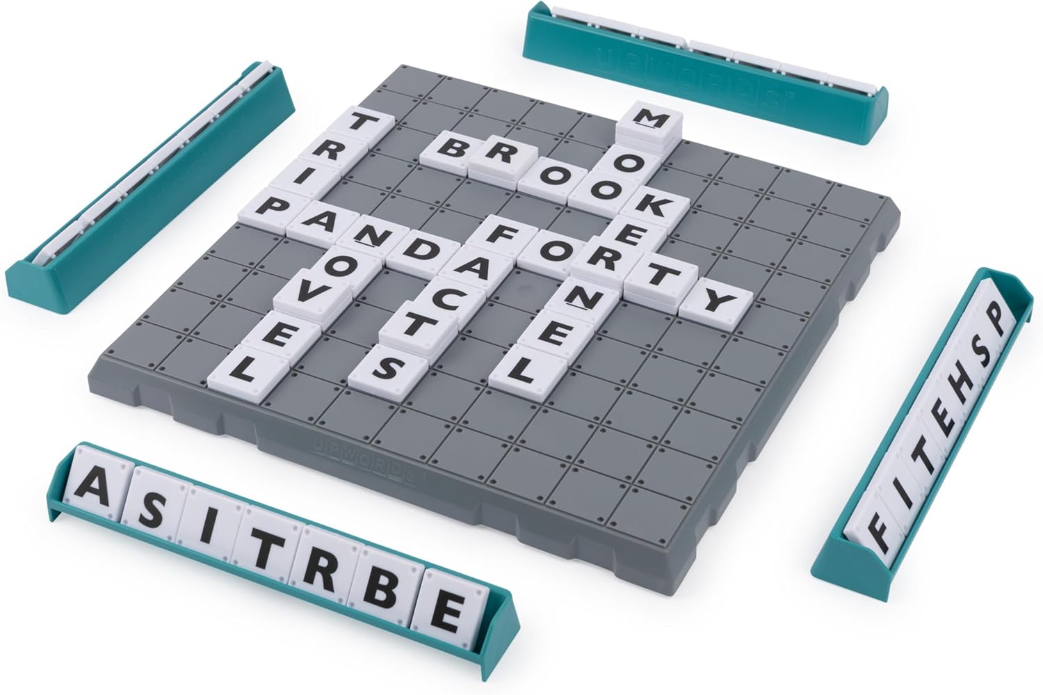 Upwords The Stackable Word Game: Includes Rotating Board & Letter Tiles, Classic Crossword Activity for Kids & Families.